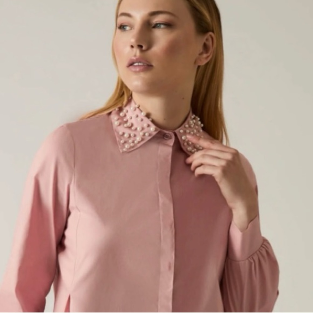 Marc New York Elegant Pink Pearl-Embellished Women's Top - Size M